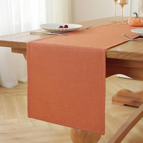Orange Table Runners 36 Inches Long, Linen Textured Rustic Farmhouse Fall Table Runner, Small Short Boho Coffee Table Runner for Home Decor, 13x36 Inches, Orange Cover