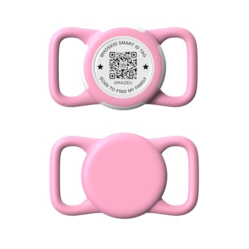 QR Code Airtag Holder, Scan QR Code Send Location Alert Email, Waterproof Full Body Protection Anti-Lost Air Tag Case, Airtag Accessories for Dog, Cats, Collar, Backpack (Pink, Regular)