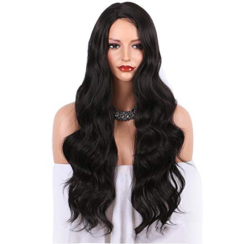 Perruque Halloween et cosplay noire longue 26 pouces cheveux ondulés pour fête déguisée