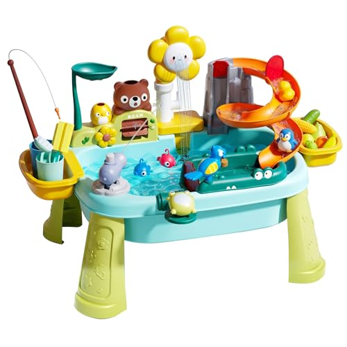Évier de jeu avec eau courante bleu et table d'eau réglable pour tout-petits