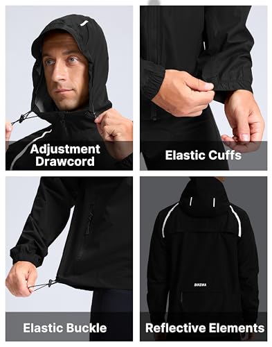 Image of Bikewa Men's Cycling Rain Jackets Waterproof Running Bike Windbreaker Lightweight Packable Hooded Jacket