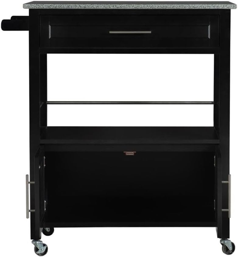 Riverbay Furniture Versatile Design Pine Wood Rolling Storage Microwave Table Kitchen Island Cart on Wheels with Granite Top in Black
