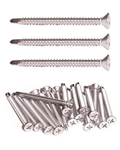 Image of IMScrews #8 x 2 Inch Self Drilling Screws 410 Stainless Steel Flat Head Phillips Drive Full Thread Sheet Metal Tek Screws for Wood to Metal 100 Pack