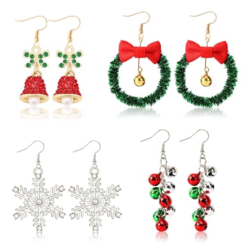 BOARDFEB 4 Pairs Women Christmas Earrings, Christmas Party Jewelry Gifts