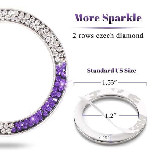 Image of ToBeQueen White Purple Bling Start Button Cover Emblem Sticker, Crystal Diamond Rhinestone Push Start Ring Car Decor, White and Purple Car Accessories