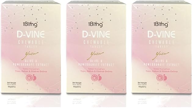 WELLOUS Ibling D-Vine Anti Aging Pomegranate Extract Chewable Collagen Tripeptides Glowing Skin, Firming, Anti-Aging 60 Tablets/Bottle Pack of 3