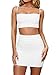 BEAGIMEG Women's Ruched Cami Crop Top Bodycon Skirt 2 Piece Outfits Dress White