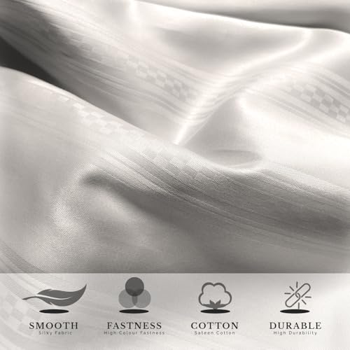 Image of Sassoon Artemis Italian Jacquard Weave Sateen Cotton Bedsheet - 400 TC, Cotton, Stripe Design, King Size (108 x 108 inches), Color: Ivory, Soft, Breathable, - 1 Bedsheet + 2 Pillow Covers