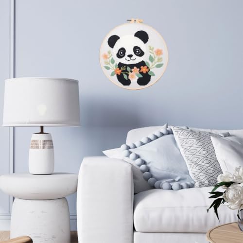 Image of DIY Cross Stitch Kits Cartoon Panda Easy for Beginners with Hoop 11CT Needlepoint Embroidery Counted Stamped Cross Stitch Set Craft Wall Decor 20x20cm(6)