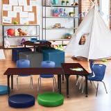HomeStock Mediterranean Mingle Height Adjustable Classroom Table in Mahogany Finish Designed for Comfort and Utility with 42' D x 24' W x 29' H Weight 38 lbs