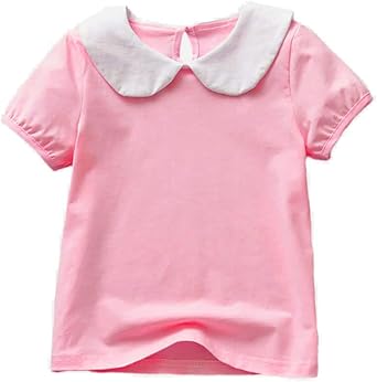Toddler Girls Short Sleeve Solid Color Basic Shirt Baby Kids Summer Doll Collar T-Shirt Tops Blouse Outfit