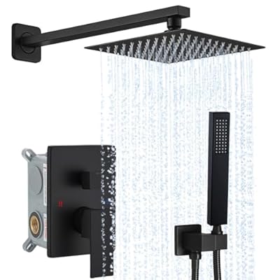 Matte Black Shower System YCAIKOI Wall Mount Shower Faucet Set for Bathroom 10 Inch High Pressure Luxury Shower Head with Handheld, Rough-in Valve Body and Trim Included
