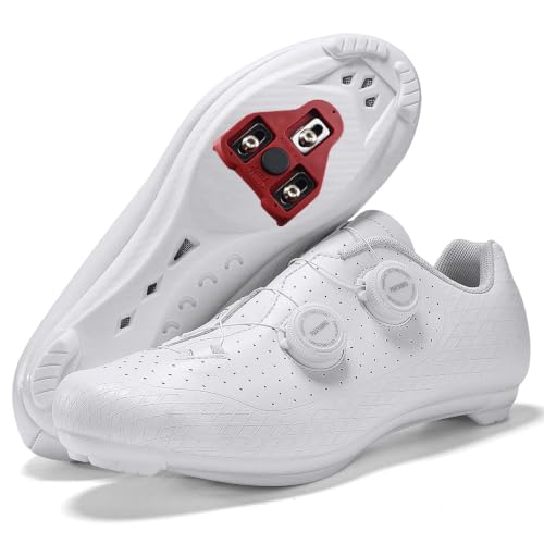 TvzsiY Zapatillas Ciclismo de Carretera Zapatillas de Bicicleta Interiores Exteriores compatibles con Pedal SPD-SL SPD/Look KEO,Blanca,37 EU