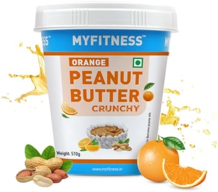 MYFITNESS Orange Crunchy Peanut Butter 510g | 23g Protein | Tasty & Healthy Nut Butter Spread for Breakfast, Snacks & Bread Treats | Cholesterol Free | Zero Trans-Fat | Flavoured Peanut Butter