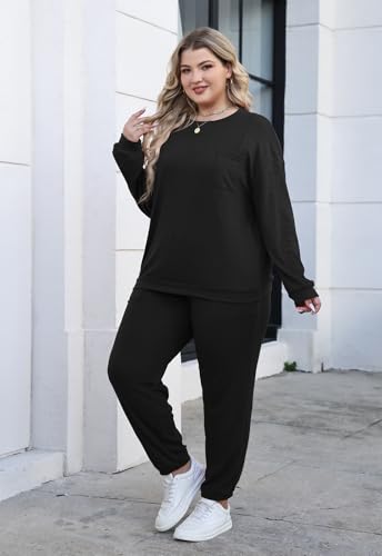 Nemidor Womens Plus Size 2 Piece Fall Matching Lounge Sets Tracksuits Casual Ribbed Knit Long Sleeve Outfits with Pocket4