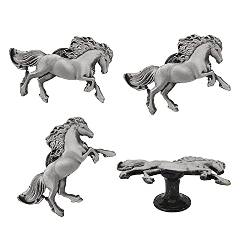 haowei Horse Knob, 4 Pcs Zinc Alloy Pulls Handles for Dresser Drawer Kitchen Cabinet Wardrobe Cupboard - Ancient Silver Furniture Decorative Handles with Single Hole