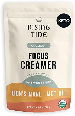 Rising Tide Focus Keto Coffee Creamer with MCT Oil and Lion's Mane Mushroom, Organic Powdered Creamer, Superfood Creamer, Vegan, Dairy Free, Keto & Paleo Friendly, Unsweetened, 8.04 oz, 38 servings