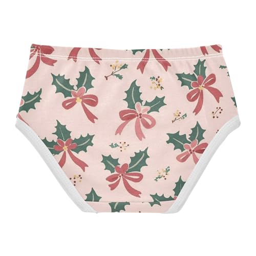 Holly Berry Bows Christmas Pattern Girls' Panties Training Briefs Underwear for Toddler in Sizes 2T,3T, 4T, 5T, 6Y and 8Y2