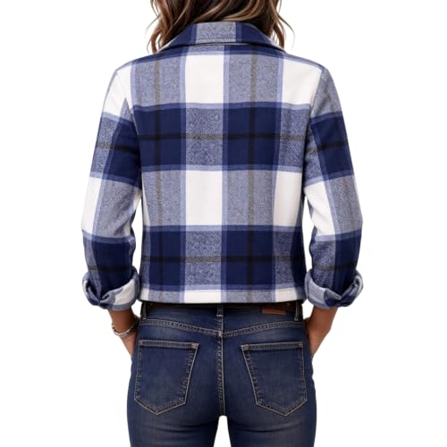 Elneeya Crop Jackets for Women Plaid Vintage Button Up Collared Fall Coats - image 7