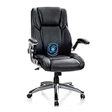 MAISON ARTS Executive Home Office Chair Desk Chair, Ergonomic Adjustable Massage Computer Task Chair with Rocking Function and Flip-up Arms, Black