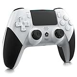 Holilo Mando para PS-4, Mando Inalámbrico para P-S4/Slim/Pro Gamepad Joystick con Dual Vibración, 6 Axis Gyro Sensor, Turbo, Touch Panel, Audio Jack-Blanco