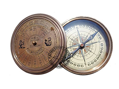 Brújula de latón de 2 pulgadas con reloj de sol, artículo perfecto para regalo con cuero miniatura 6