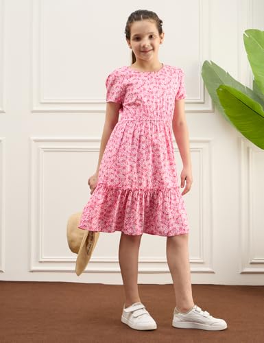 Image of Amazon Brand - Symbol Girls Fit and Flare Printed Rayon Dress | Age 6-14 Years