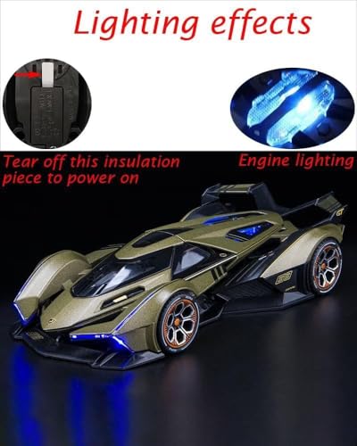 Image of Advisian store 1:24 Lamborghini V12 Vision Gran Turismo Model Alloy Pull Back Toy car with Openable Doors & Sound and Light for Kids [Colors as Per Stock] (1:24 Lamborghini v12 - Multicolor)