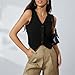 Women Knit Vest Top Y2k V Neck Sleeveless Button Up Crochet Going Out Tops Fashion Streetwear Black M