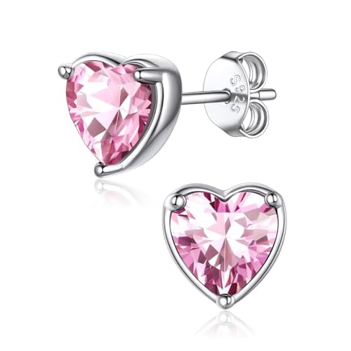 FaithHeart 925 Sterling Silver Birthstone Earrings for Women, Dainty Heart/Princess Cut/Celtic Knot/Cross Birthstone Stud Earrings for Women Pure Silver Birthstone Jewelry Gifts for Mom Daug