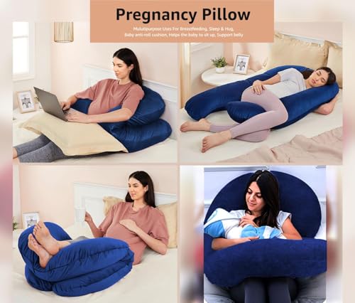 Image of Amazon Basics Velvet Full Body Pregnancy Pillow for Maternity,Baby Nursing,Full Body Support-|Perfect Baby Shower Gift|U-Shaped-Washable Cover with Zip - Navy Blue