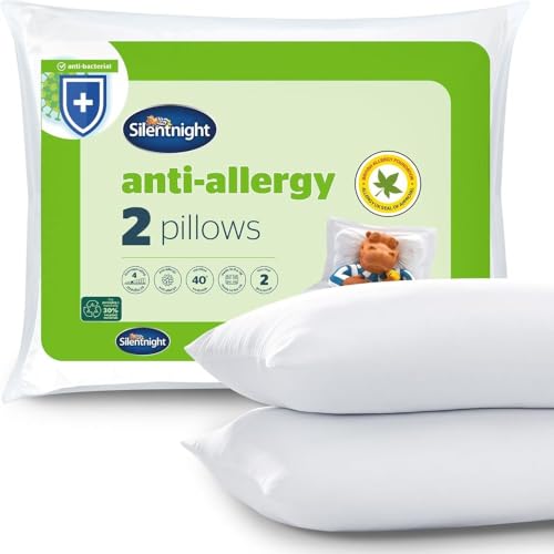Silentnight Anti Allergy Pillow Pack of 2 - Medium Support Anti Bacterial Two Pack Pillow Pair For Side Sleepers - Machine Washable Hypoallergenic Bed Pillows, White Silentnight Anti Allergy Pillow Pack of 2 - Medium Support Anti Bacterial Two Pack Pillow Pair For Side Sleepers - Machine Washable Hypoallergenic Bed Pillows, White