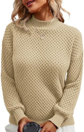 Theenkoln Strickpullover Damen Winterpullover Grobstrick Waffelstrick | Waffelstruktur Pullover für Damen，Strickpullover Herbst，Rundhals Pullover Langarm，Pullover elegant，Pullover