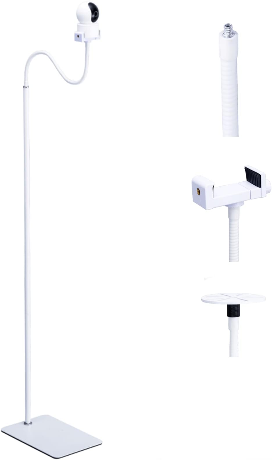 White Floor Holder Stand Mount with Clamp for Surveillance Camera, 3lb Sturdy Base,Height Adjustable 31.5-68.8",Compatible with Baby Camera Monitor/Security Camera