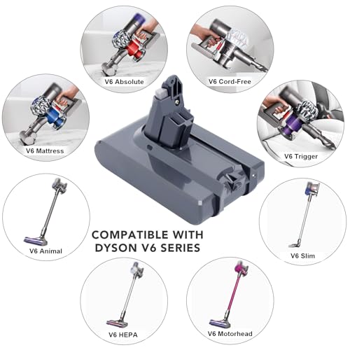 Image of Biswaye Compatible with Dyson V6 Battery Replacement Compatible with Dyson V6 DC62 DC59 DC58 SV03 SV04 SV06 SV09 Slim Animal Absolute Motorhead 21.6V Cordless Vacuum Batteries