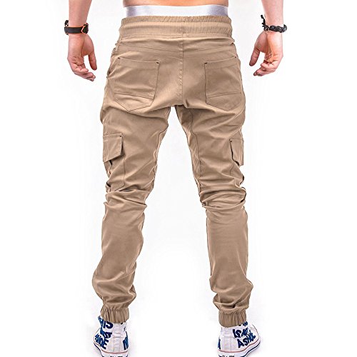 Drawstring Pant Fashion Men's Sport Pure Color Bandage Casual Loose Sweatpants Khaki #TOP3