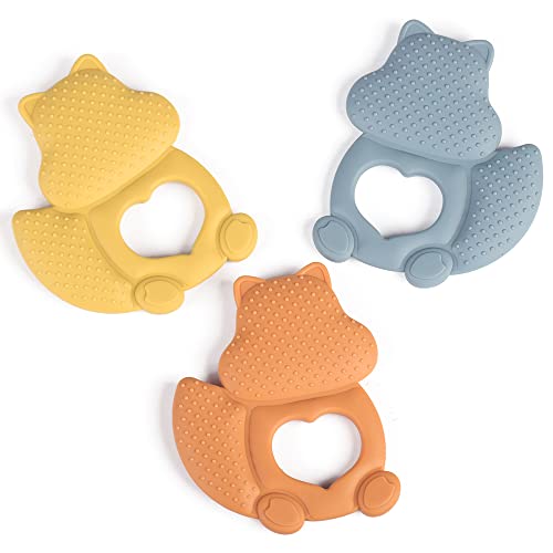 Image of J QUATTUOR Soothing Baby Teething Relief Toys, Helps Relieve Gum Pain - Soft, Easy-to-Hold and Lightweight, Non-BPA Silicone Teethers for Babies, Perfect Gifts for Infants 3+ Months Old, 3 Pcs