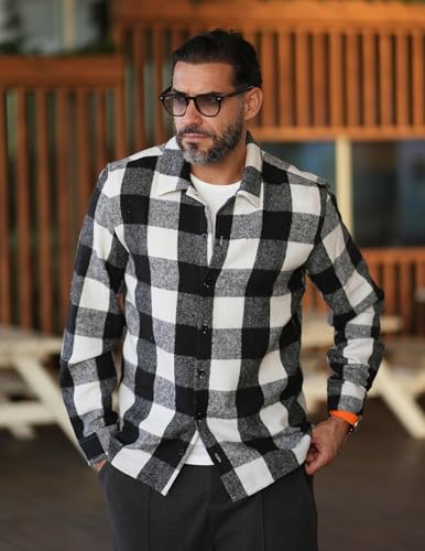 Image of COOFANDY Men's Flannel Shirts Casual Button Down Plaid Shirt Jacket Long Sleeve Fleece Shacket