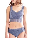 [エメフィール] しっかり美胸 夢ごこち 綿混 ナイトブラ ブラジャー&ショーツ レディース 下着 (上下セット/LL/アッシュブルー) ノンワイヤー 脇高設計 パッド取り外し可能 バストケア 可愛い