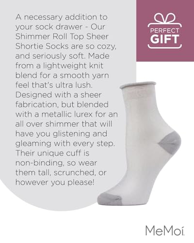 Image of MeMoi Women's Shimmer Roll Top Sheer Shortie Socks