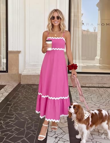 Image of ZESICA Women's 2026 Summer Spaghetti Straps Sleeveless Backless Sundress Flowy Smocked Lace Swing A Line Midi Dress