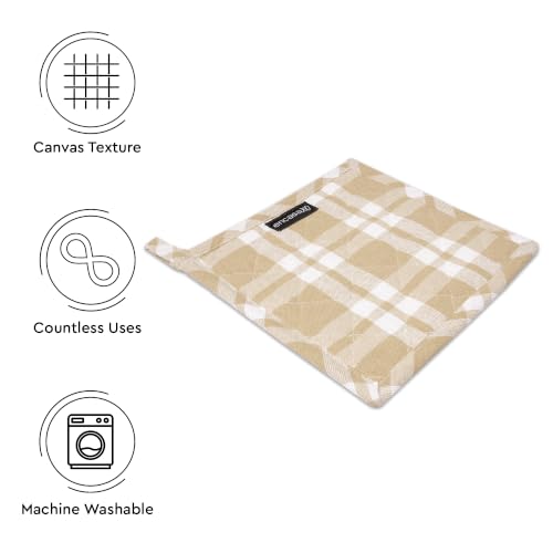 Image of Encasa XO Oven Microwave Pot Holders Trivets 21 cm (2 pc) for Kitchen Cooking & Baking - Heat Resistant, Thick & Safe, Protection of Hands from Hot Utensils, Grill, BBQ - Franca Beige Checks