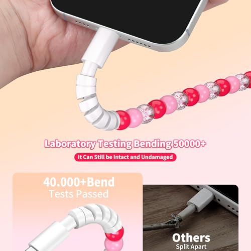 Cable de carga para iPhone de Aolcev con cuentas de perlas y conector USB A de 3.3 pies 2