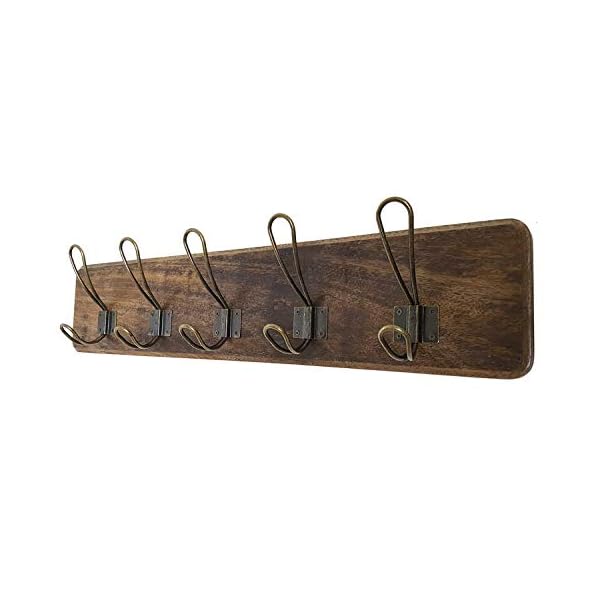 WRIGHTMART Rustic Farmhouse Wall Mounted Coat Rack, 24", Made of Reclaimed Hardwood Natural Finish, 5 Double Hanger Hooks, Add a Touch of Charm to Your Home Décor, Provides Ample Hanging Space
