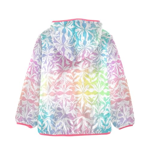 Ombre Colorful Floral Girls Fleece Jacket Girls Fall Jacket Girl Coats Zip Up Hoodie Children Sherpa Warm Outerwear 2-10T2