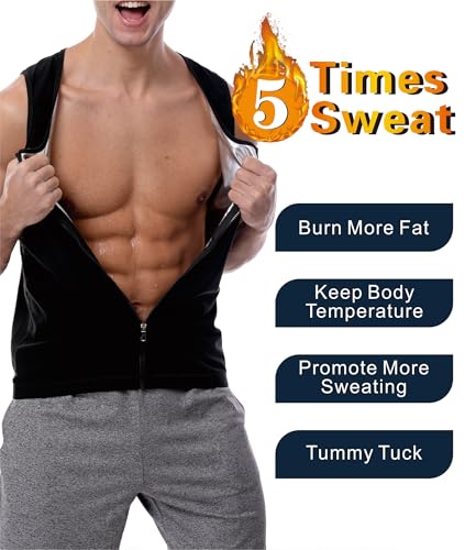 Sauna Suit Vest for Men,Premium Zipper Sauna Sweat Waist Trainer Body Shaper Heat Trapping Shirt Vest Tank Top3
