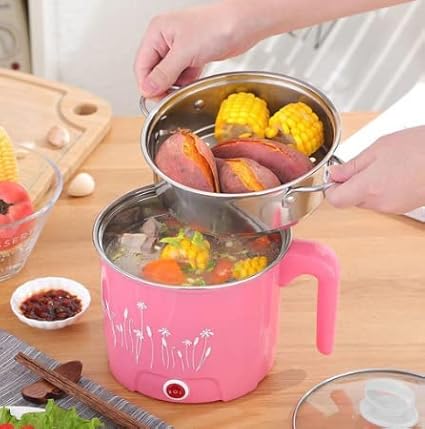 K D Multifunction Electric Cooking Pot with Handle Ideal for Cooking Rice, Food Steamer, Egg Roll Maker, Travel Cooker, Slow Cooker, Egg Cooker and Egg Boiler (1.5 L, Multicolor)