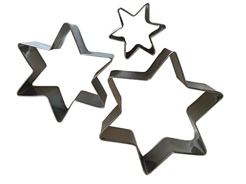 ROYAL HOUSEWARE 3er Set Edelstahl Sterne Plätzchen Ausstecher Plätzchenform Keksform Keksausstecher Sternchen Keks Backen Stempel Cover