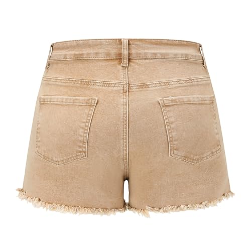 Image of THUNDER STAR Women Mid Rise Ripped Stretchy Jeans Shorts Frayed Raw Hem Casual Denim Shorts