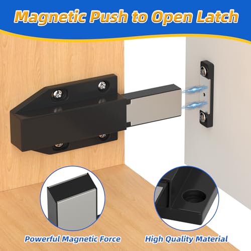 Jiayi Push to Open Magnetic Door Latch Cabinet Hardware Heavy Duty Push Magnets for Large Door Push Release Latch Kitchen Drawer Push Catch Press Out Touch Latch (Black, 6 Pack) - Thumbnail 2